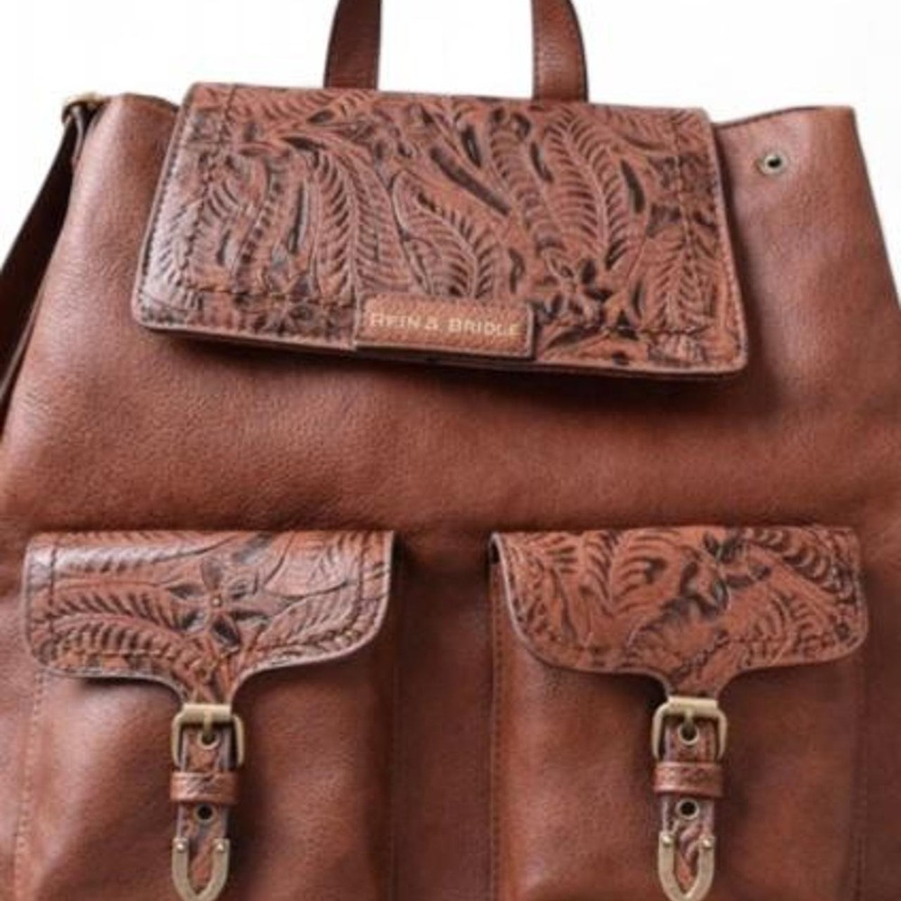 NWOT Rein & Bridle Tooled Floral Western Brown Backpack 🤎